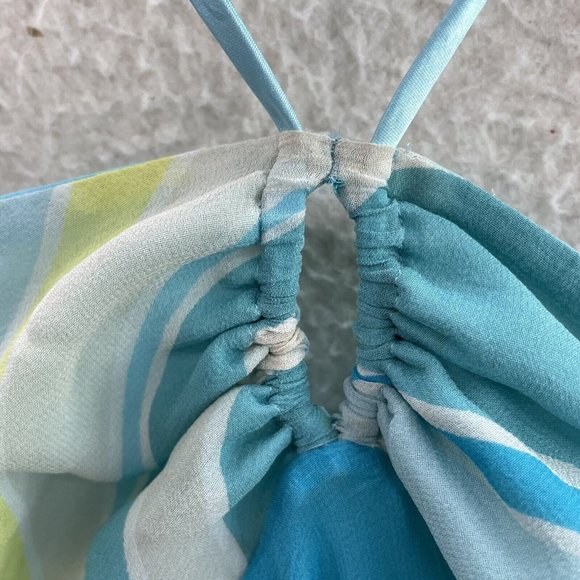 Y2K 2000s Express Blue Pattern Chiffon Mesh O-Ring Halter Midi Dress 2 S Small - Picture 3 of 11